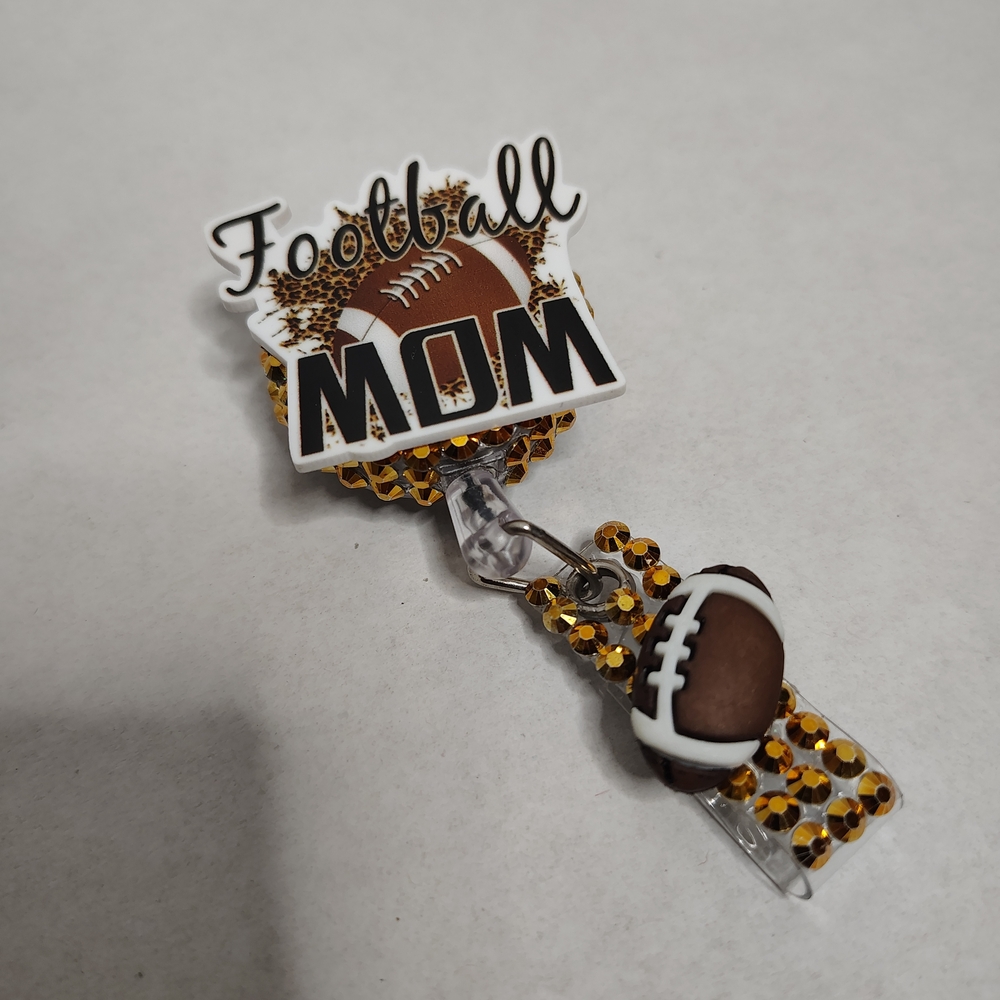 Football Mom Retractable Badge Reel Id Holder Work Id Holder Nurse Id